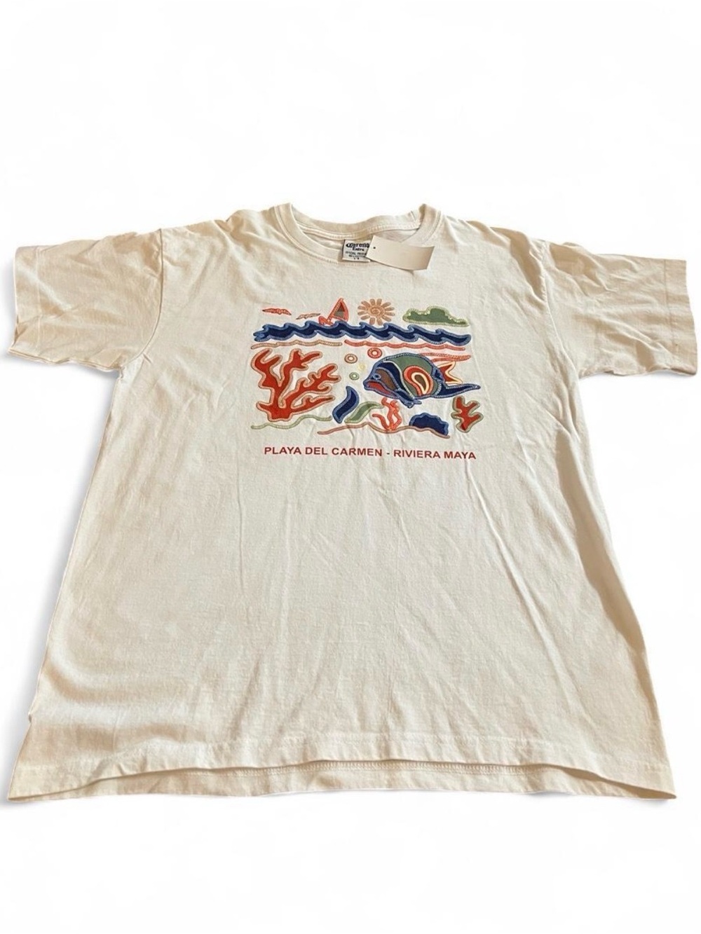 Vintage 90s Corona Extra Playa Del Carmen Beach Fish Ocean Shirt Size L NWT